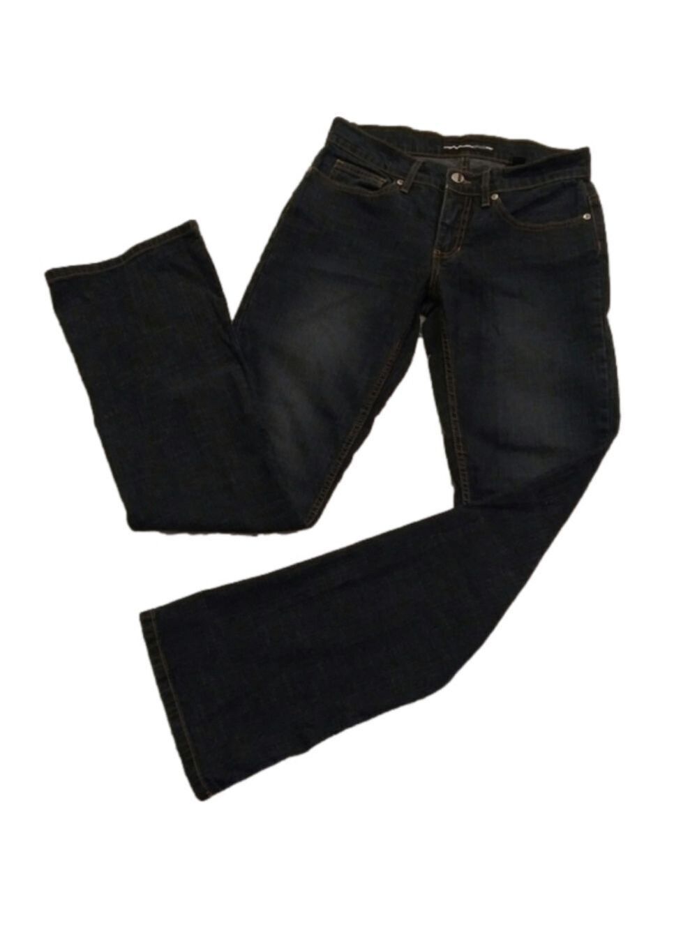 𝅺bebe Dark Blue Wash Five Pocket Mid Rise Button Zip Straight Leg Denim Jean